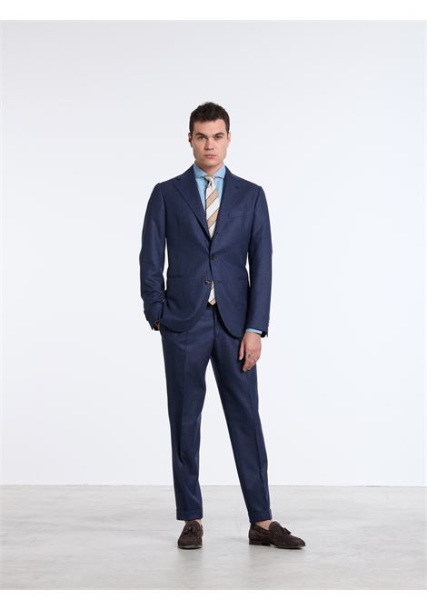SINGLE-BREASTED PINSTRIPE WOOL SUIT - BLUE - LUIGI BORRELLI
